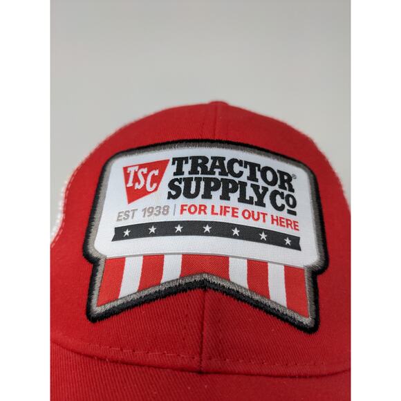 Tractor Supply Company Meshback Snapback Hat Embroidered Logo Red White - Picture 4 of 11
